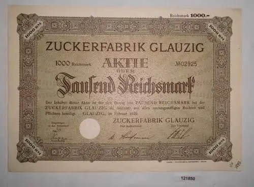 1000 Reichsmark Aktie Zuckerfabrik Glauzig Februar 1929 (121850)