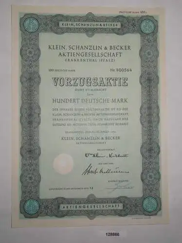 100 Mark Aktie Klein, Schanzlin & Becker AG Frankenthal (Pfalz) 1961 (128866)