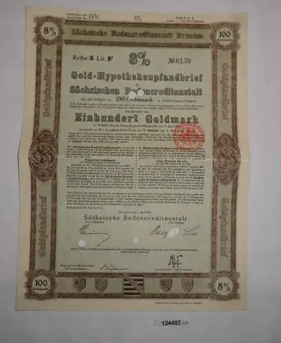 100 Goldmark Pfandbrief Sächsische Bodencreditanstalt Dresden 1.4.1925 (124492)