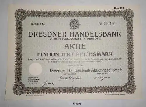 100 Reichsmark Aktie Dresdner Handelsbank AG Dresden Mai 1930 (125696)