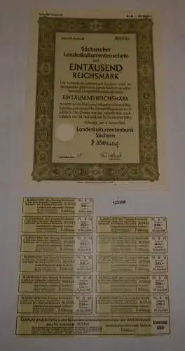 1000 RM Rentenschein Landeskulturrentenbank Sachsen Dreden 2. Jan. 1941 (122368)