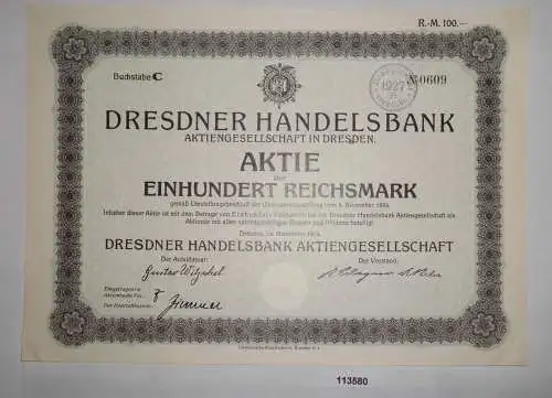 100 Reichsmark Aktie Dresdner Handelsbank AG Dresden Mai 1930 (113580)