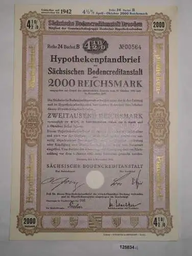 2000 RM Schuldverschreibung Sächsische Bodencreditanstalt Dresden 1936 (125834)