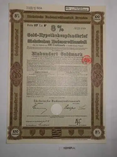 100 Goldmark Pfandbrief Sächsische Bodencreditanstalt Dresden 4.1.1928 (123107)