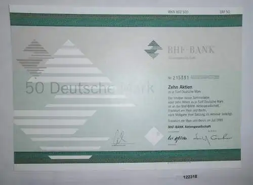5 Mark zehn Aktien BHF-Bank AG Frankfurt am Main und Berlin Juli 1995 (122318)
