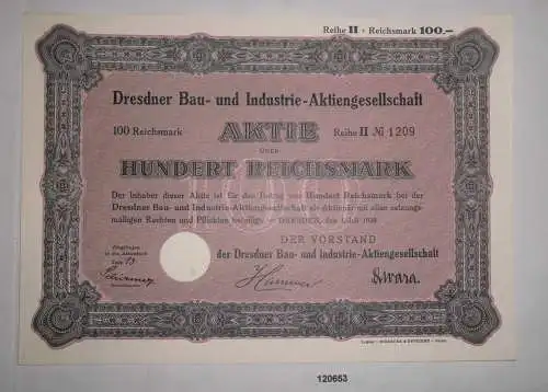 100 Reichsmark Aktie Dresdner Bau- & Industrie AG Dresden 1. Juli 1928 (120653)