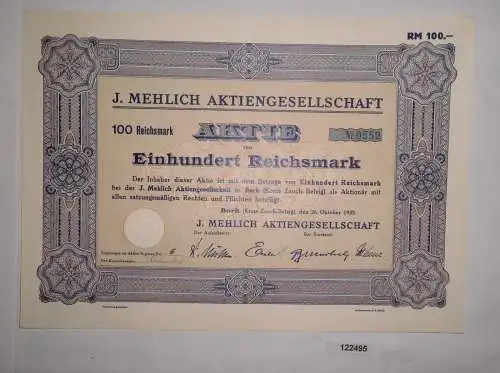 100 RM Aktie J. Mehlich AG Bork (Kreis Zauch-Belzig) 26. Oktober 1935 (122495)