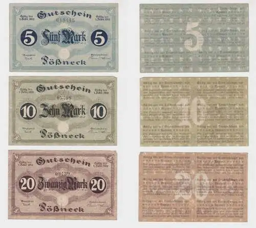5,10 & 20 Mark Banknoten Notgeld Stadt Pößneck o.D. (137580)
