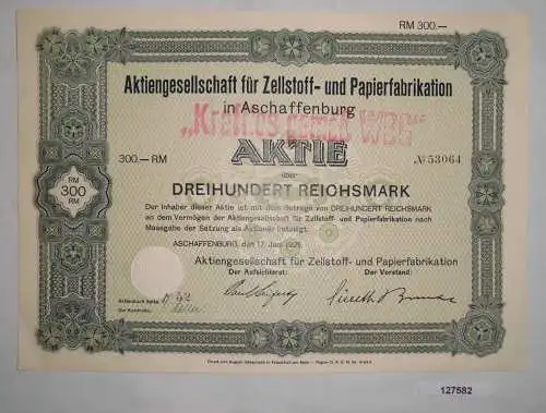 300 RM Aktie Aschaffenburger Zellstoffwerke AG 17.Juni 1929 (127582)