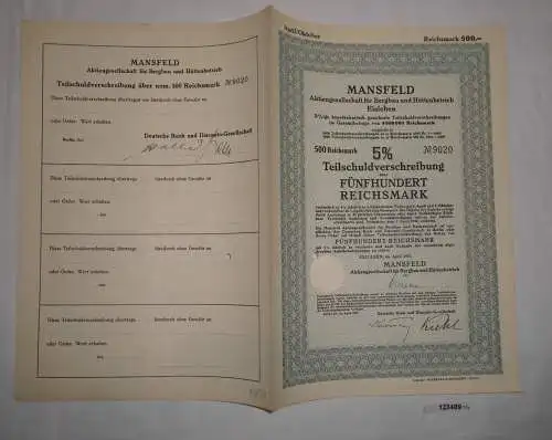 500 RM Schuldverschreibung Mansfeld AG für Bergbau & Hüttenbetrieb 1937 (123489)