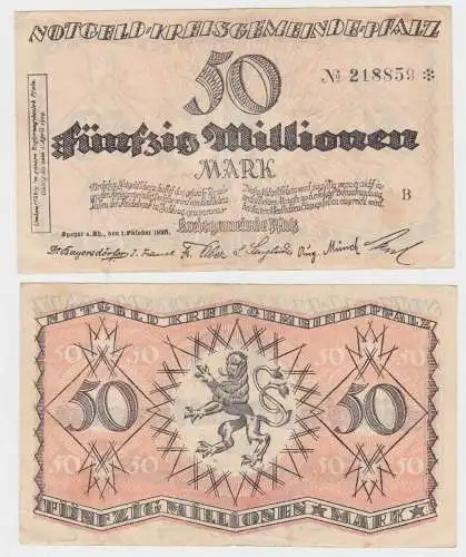 50 Millionen Mark Banknote Notgeld Kreisgemeinde Pfalz Speyer 1.10.1923 (140132)