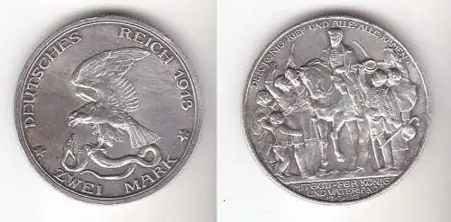 2 Mark Silbermünze Preussen Der König rief .... 1913 Jäger 109  (112787)
