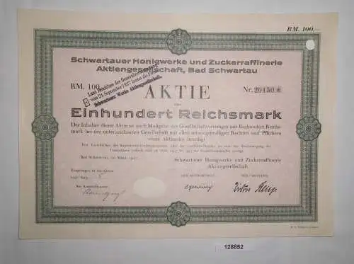 100 Reichsmark Aktie Schwartauer Honigwerke & Zuckerraffinerie AG 1927 (128852)