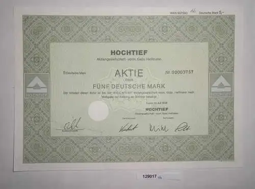 5 Mark Aktie Hochtief AG vormals Gebr. Helfmann Essen Juli 1996 (129017)