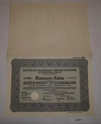 1000 RM Aktie Lenzinger Zellwolle-& Papierfabrik AG Agerzell Dez. 1940 (127569)
