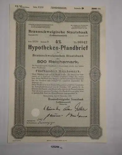 500 RM Pfandbrief Braunschweigische Staatsbank (Leihhausanstalt) 1940 (125298)