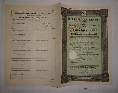 500 Reichsmark Schuldverschreibung Ruhrgas AG Essen Dezember 1939 (129014)