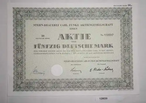 50 Mark Aktie Stern-Brauerei Carl Funke AG Essen Januar 1975 (129030)