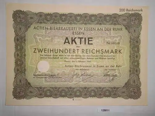 200 RM Aktie Actien-Bierbrauerei Essen an der Ruhr 1. Oktober 1930 (129011)