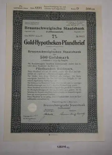 500 Goldmark Pfandbrief Braunschweigische Staatsbank 2. März 1931 (128316)