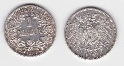 1 Mark Silber Münze Kaiserreich 1912 F vz (147980)