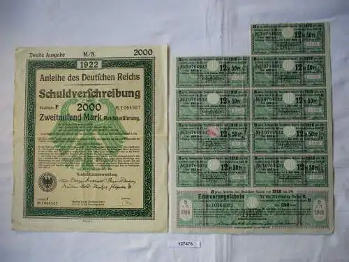 2000 Mark Aktie Schuldenverschreibung deutsches Reich Berlin 01.12.1922 (127475)