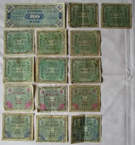 14 Banknoten 1/2 bis 50 Mark alliierte Besatzung 1944 (121031)