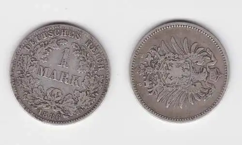 1 Mark Silber Münze Deutschland Kaiserreich 1886 F Jäger Nr.9 (140347)