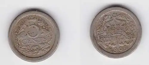 5 Cent Kupfer Nickel Münze Niederlande 1908 ss (136229)