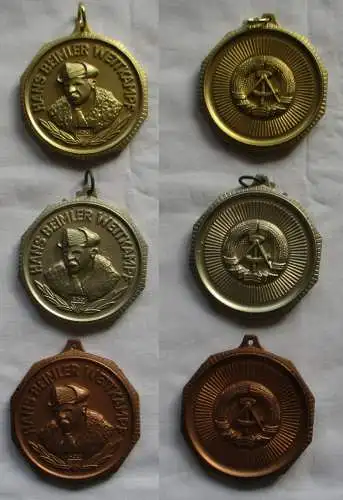 3 x DDR Medaillen FDJ Hans Beimler Wettkampf Gold Silber und Bronze (149327)