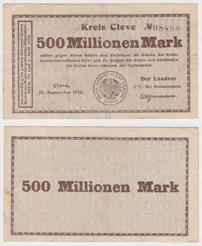 500 Millionen Mark Banknote Inflation Kreis Cleve 25.09.1923 (143906)