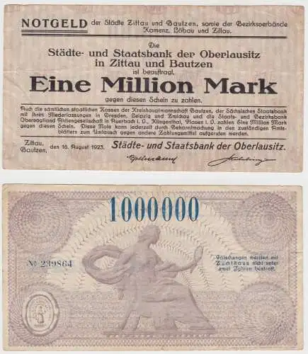 1 Million Mark Banknote Städte- & Staatsbank Zittau 16.8.1923 (143075)