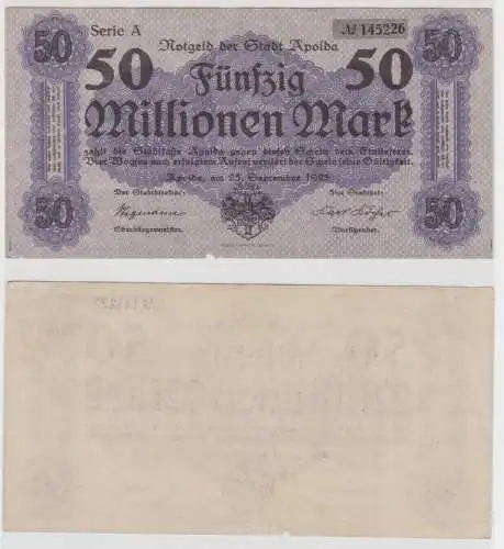 50 Millionen Mark Banknote Stadt Apolda 25.09.1923 (147240)