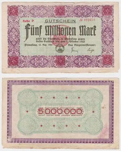 5 Millionen Mark Banknote Notgeld Stadtgemeinde Pirmasens 15.8.1923 (140087)