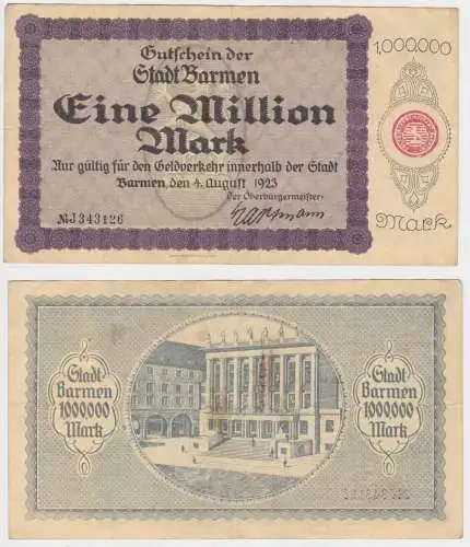 1 Million Mark Banknote INflation Stadt Barmen 4.8.1923 (149494)