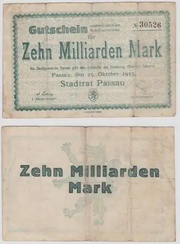 10 Milliarden Mark Banknote Inflation Stadtgemeinde Passau 25.10.1923 (149780)