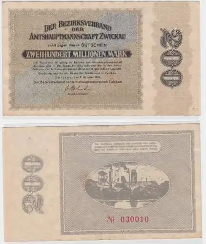 200 Millionen Mark Banknote Notgeld Amtshauptmannschaft Zwickau 1923 (145499)