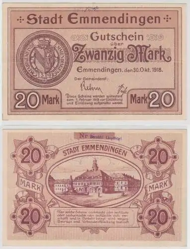20 Mark Banknoten Notgeld Stadt Emmendingen 30.10.1918 (147524)
