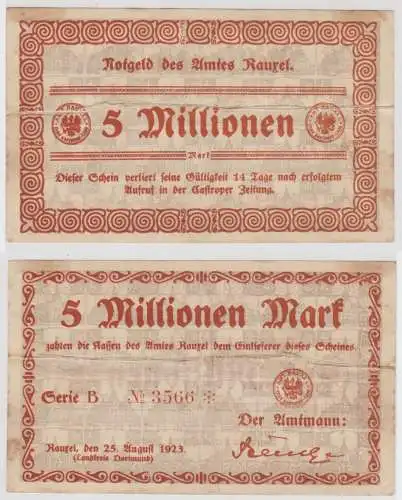 5 Millionen Mark Banknote Inflation Amt Rauxel 25.08.1923 (144154)