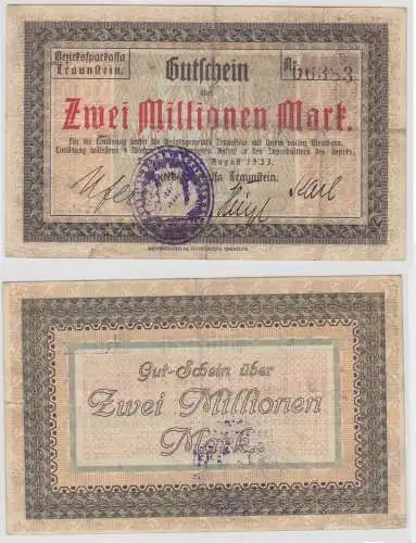 2 Millionen Mark Banknote Inflation Bezirkssparkasse Traunstein 1923 (141553)