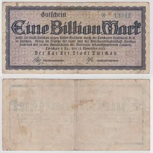 1 Billion Mark Banknote Notgeld Rat der Stadt Zwickau 15.11.1923 (143826)