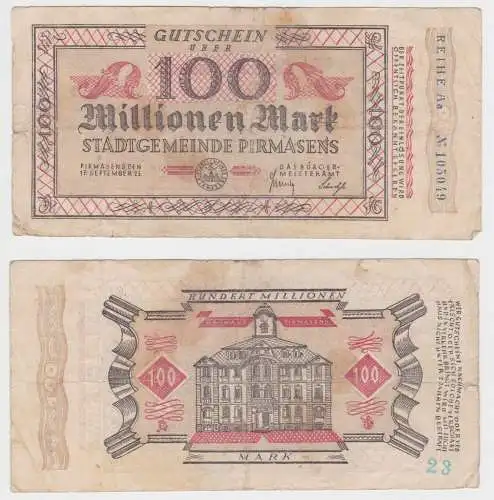 100 Millionen Mark Banknote Notgeld Stadtgemeinde Pirmasens 17.9.1923 (146437)