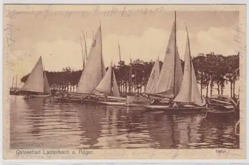 92921 Ak Ostseebad Lauterbach auf Rügen - Hafen mit Segelbooten 1929