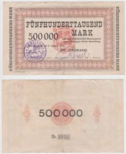 500000 Mark Banknote Inflation Girokasse Gemeinde Oberlungwitz 2.8.1923 (156883)