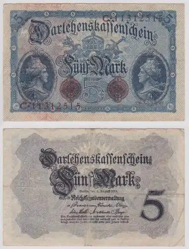 Seltener 5 Mark Darlehnskassenschein 5.8.1914 Rosenberg Nr.48 c (156590)