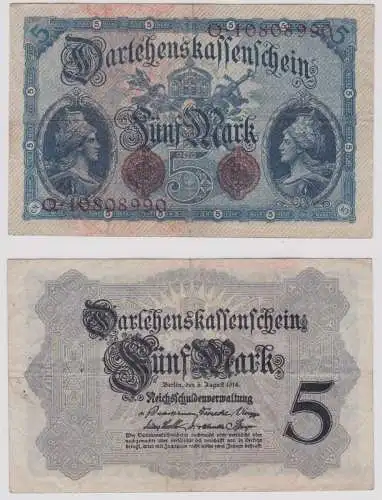 Seltener 5 Mark Darlehnskassenschein 5.8.1914 Rosenberg Nr.48 c (156619)