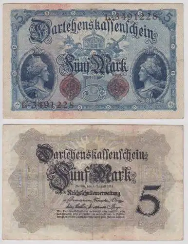 Seltener 5 Mark Darlehnskassenschein 5.8.1914 Rosenberg Nr.48 b (156637)