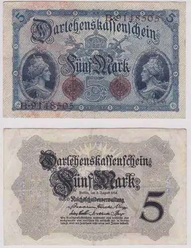 Seltener 5 Mark Darlehnskassenschein 5.8.1914 Rosenberg Nr.48 b (156426)