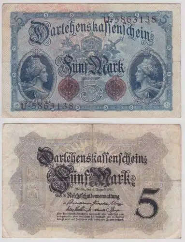 Seltener 5 Mark Darlehnskassenschein 5.8.1914 Rosenberg Nr.48 b (156600)