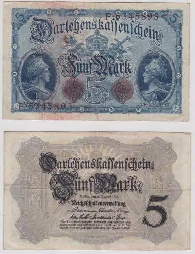 Seltener 5 Mark Darlehnskassenschein 5.8.1914 Rosenberg Nr.48 b (156922)